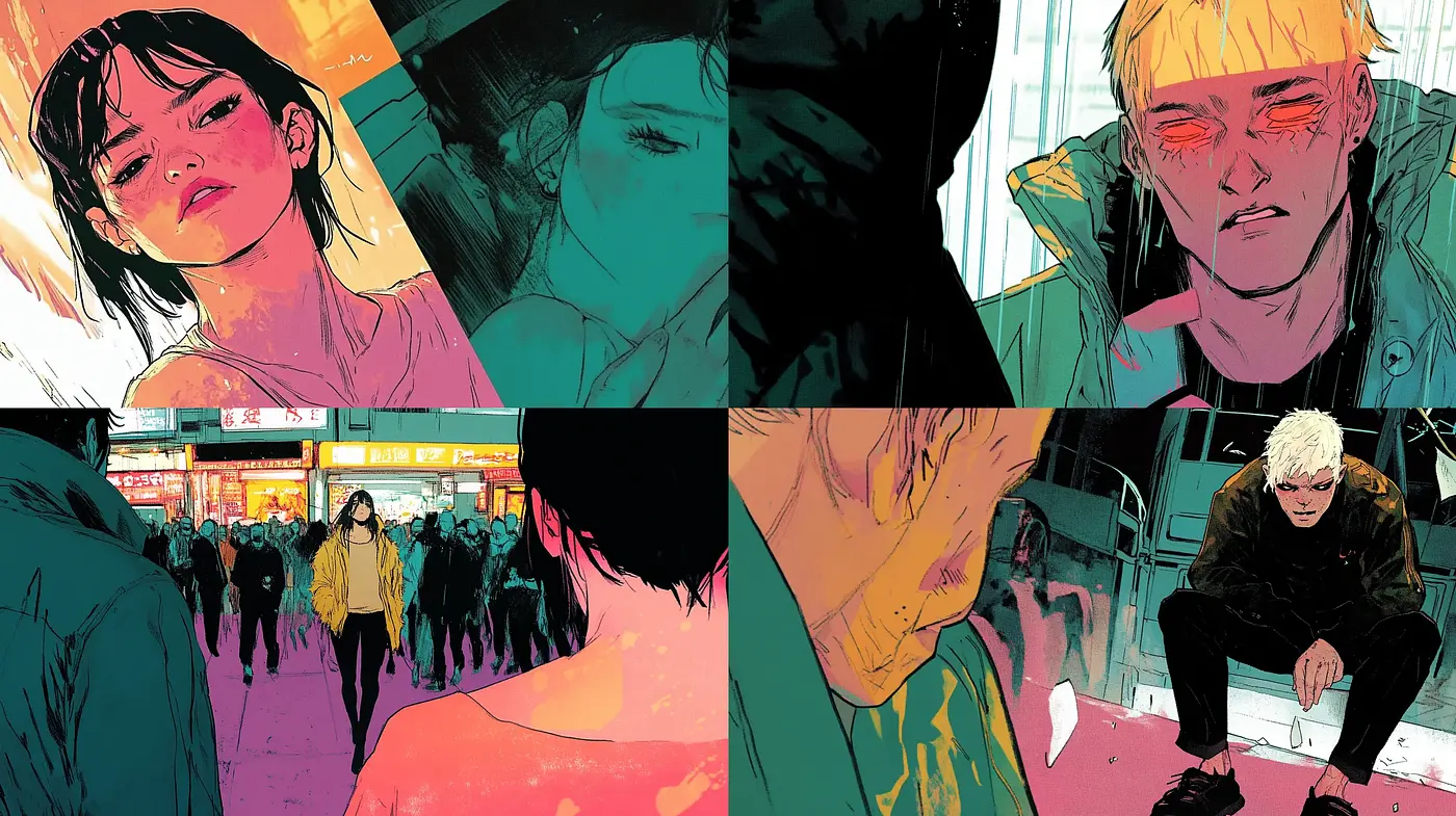 Contemporary Graphic Novel Illustrative Style with Expressive Coloration - Midjourney sref style