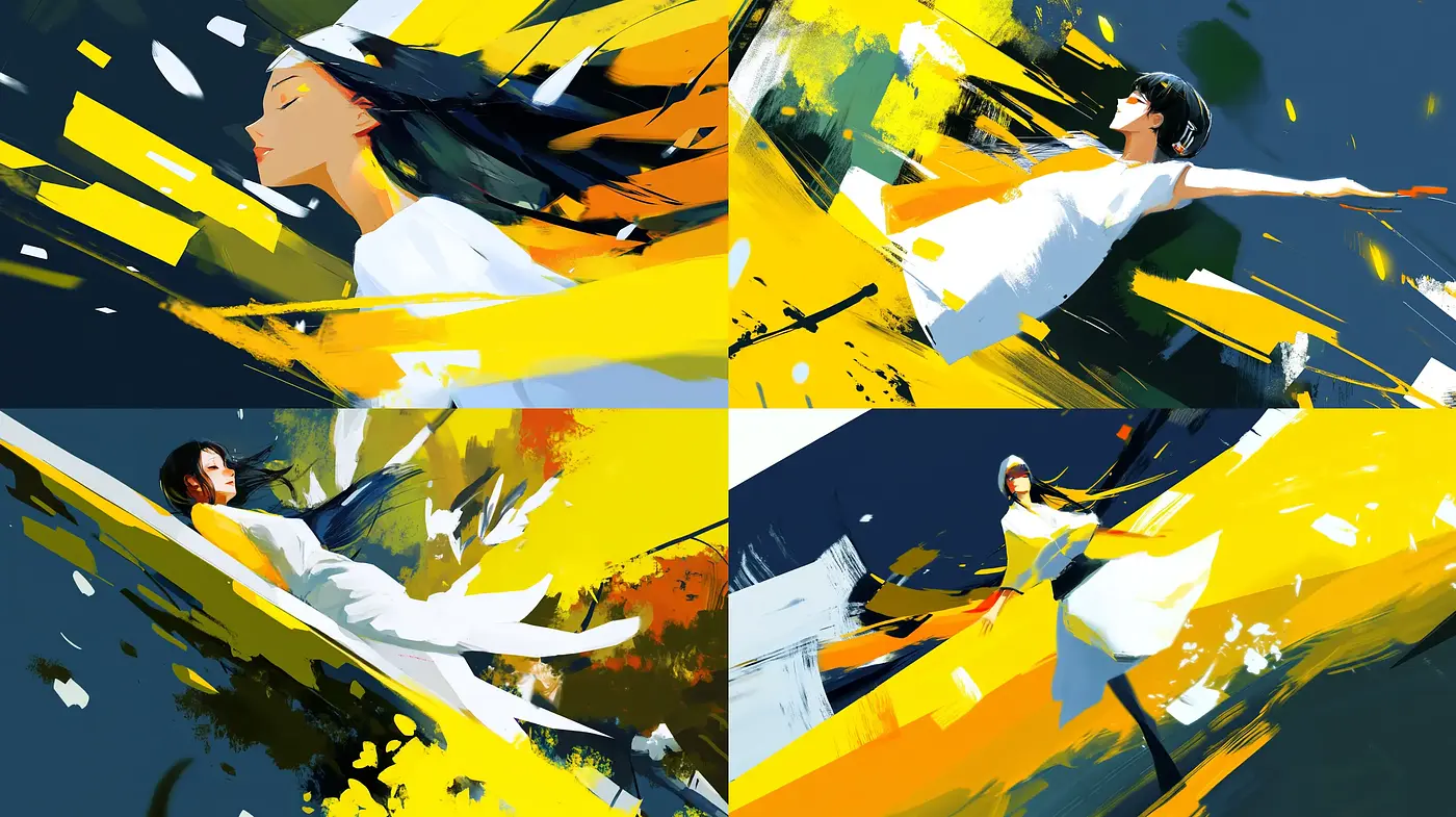 Vibrant Kinetic Abstraction in Digital Brushstrokes - Midjourney sref style
