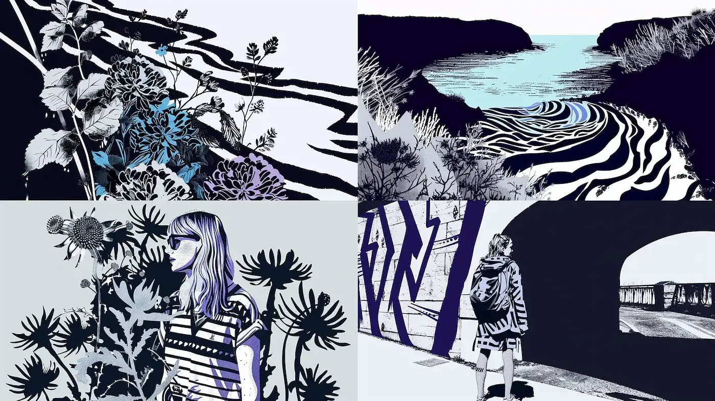 Monochromatic Elegance with Surrealist Twist - Midjourney sref style