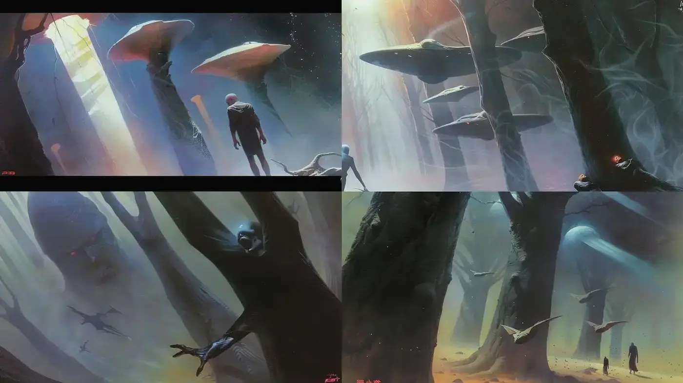 Surreal Sci-Fi Landscape with Ethereal Quality and Haunting Atmosphere - Midjourney sref style