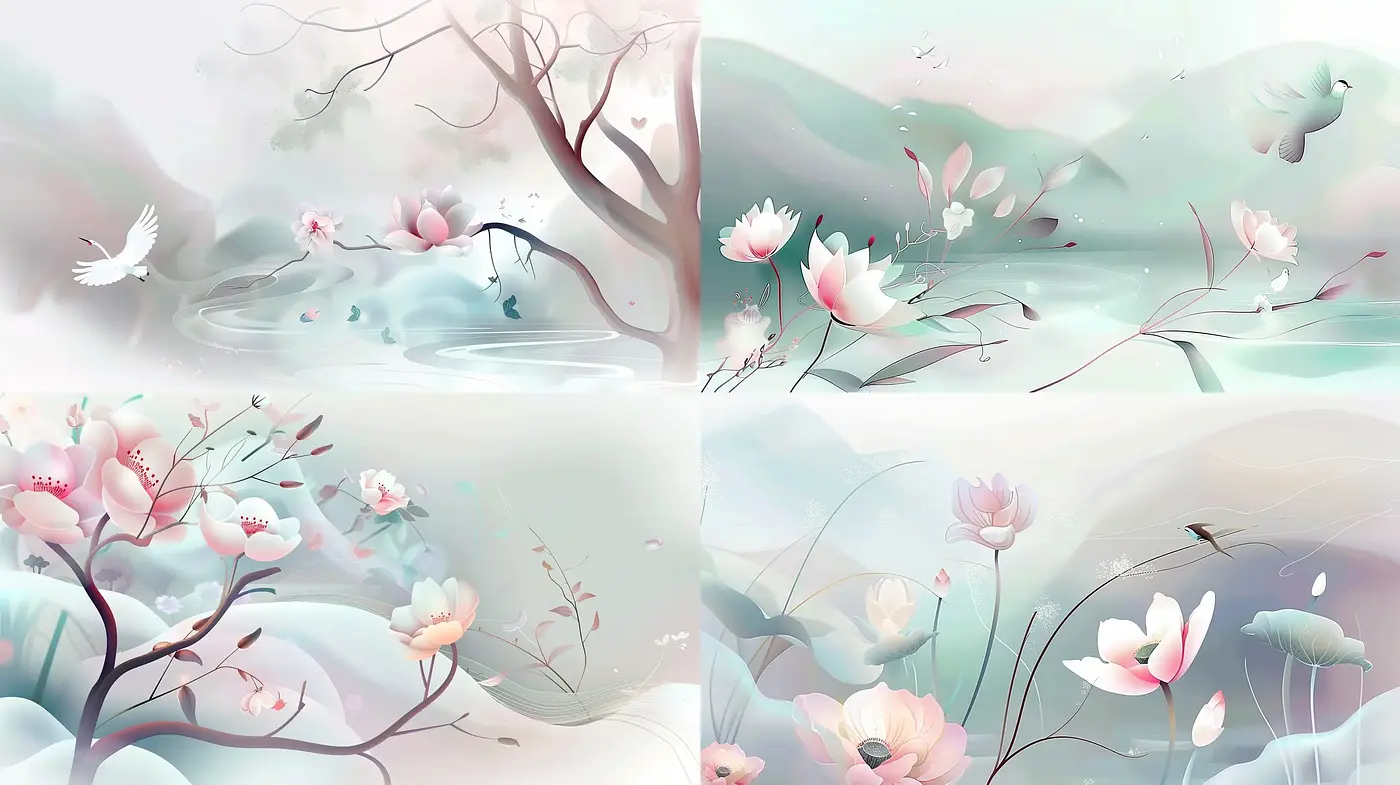 Ethereal Pastel Dreamscape with Serene Nature Motifs - Midjourney sref style