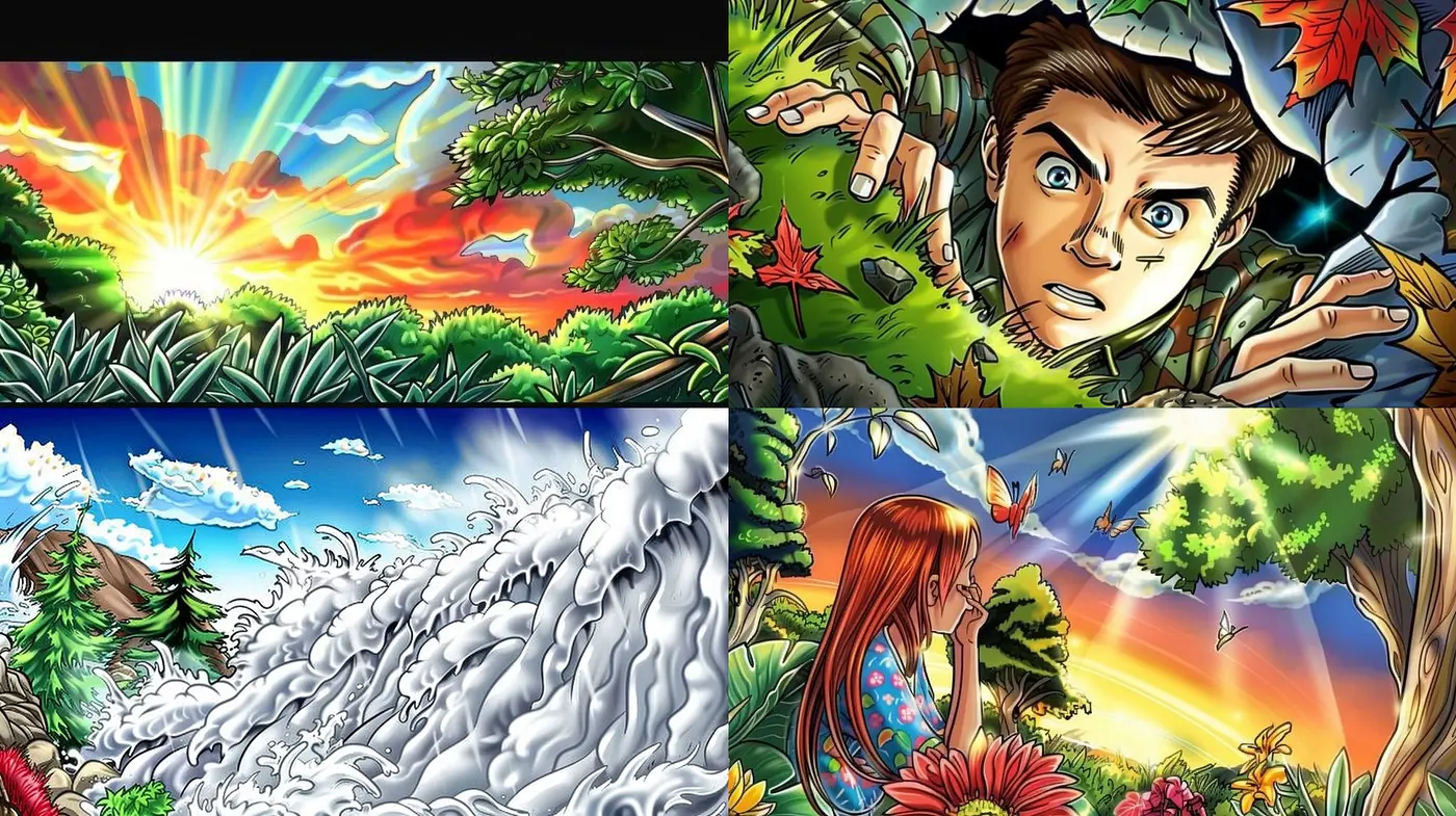 Vibrant and Surreal Vistas: A Fusion of Comic Book Vigor with Impressionist Undertones - Midjourney sref style