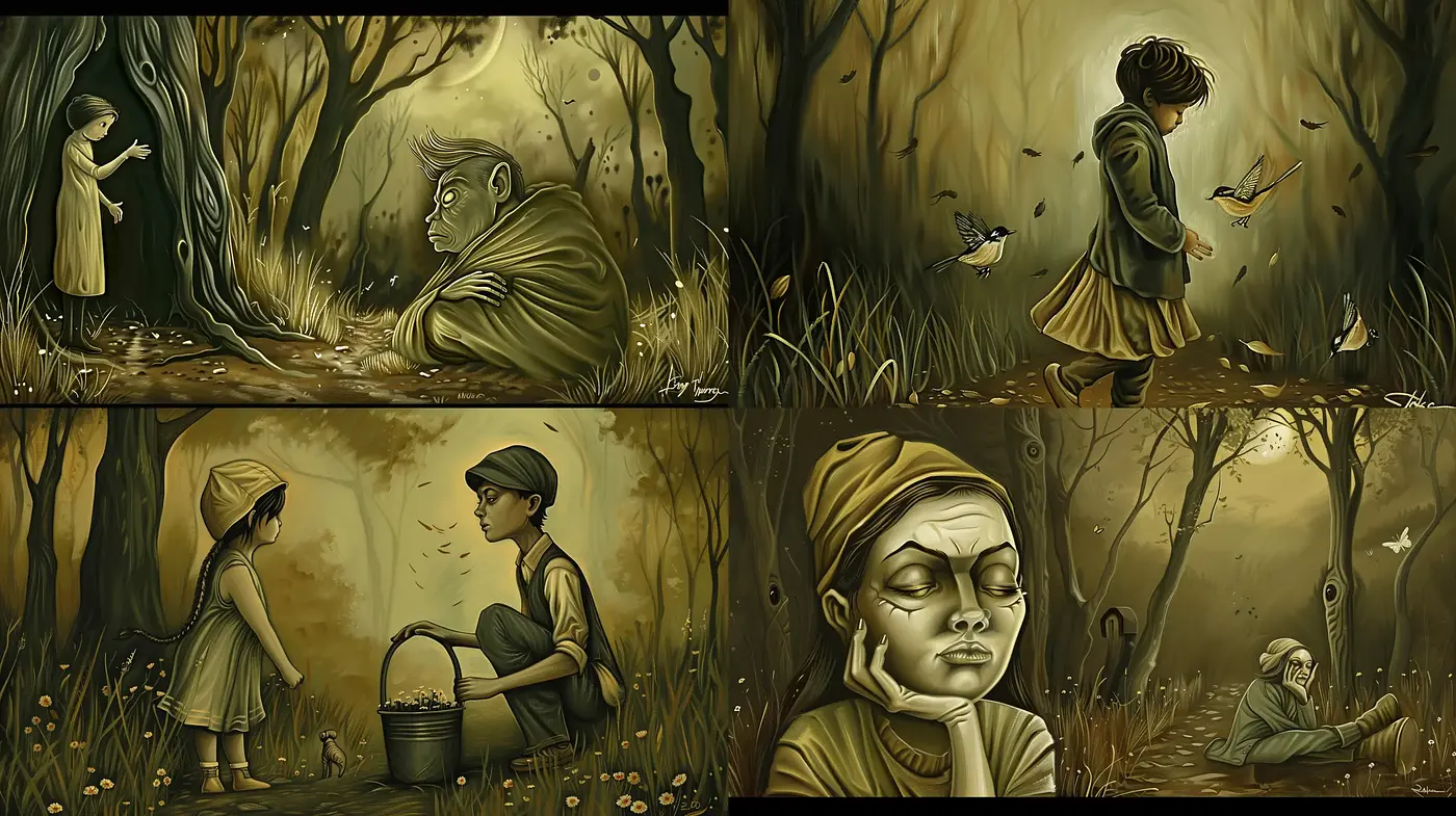 Mystical Sepia-Toned Storybook Illustrations - Midjourney sref style