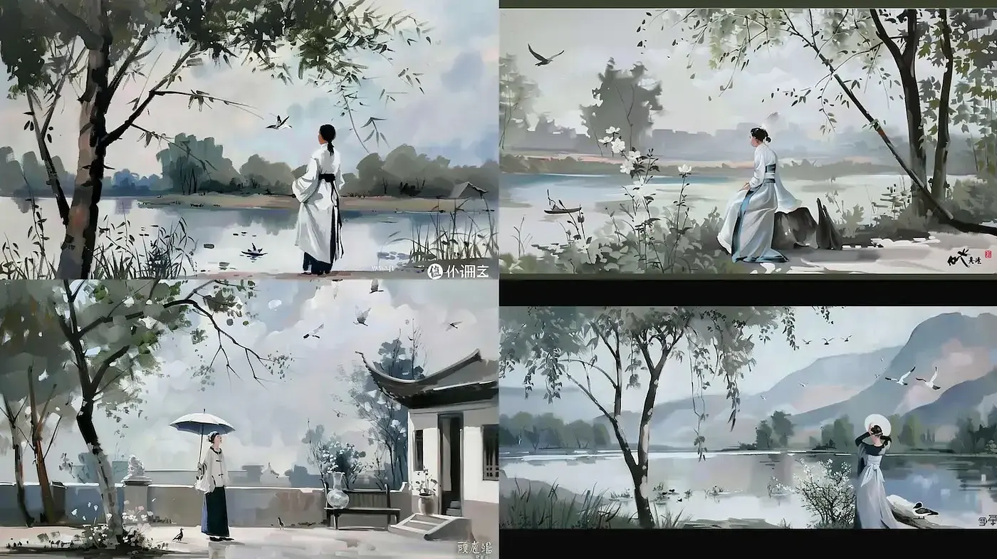 Serene and Ethereal Landscape with Traditional Themes - Midjourney sref style