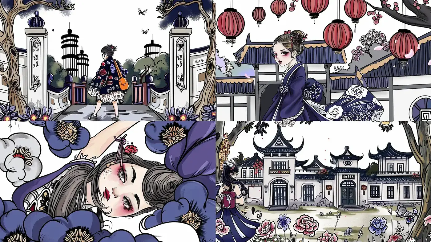 Elegant and Whimsical Illustrations with Eastern Influences - Midjourney sref style