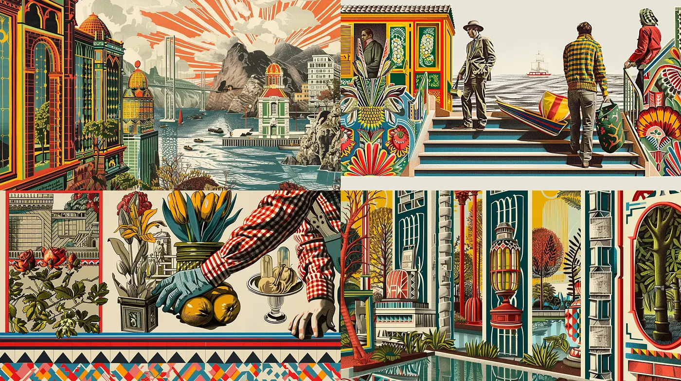 Eclectic Tapestry of Retro Travel and Adventure - Midjourney sref style