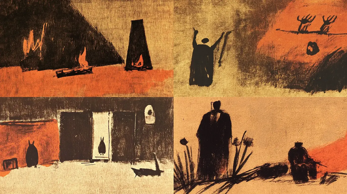 Earthy-Toned Abstract Silhouettes with a Primitivism Influence - Midjourney sref style