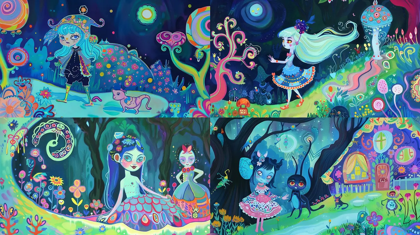 Enchanted Whimsy: A Vivid Dive into Surrealist Storybook Imaginaries - Midjourney sref style
