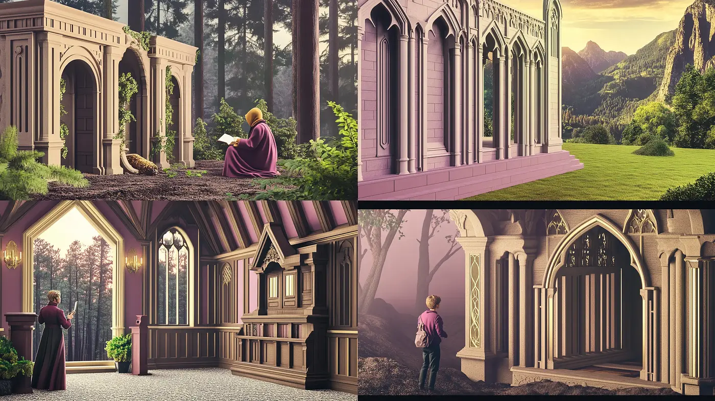 Serenity of Gothic Revival Architecture in a Pastoral Dreamscape - Midjourney sref style