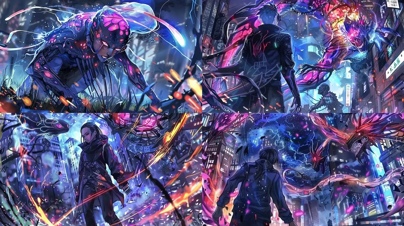 Futuristic Cyberpunk Vibes Infused with Surreal Elements and Dynamic Textures - Midjourney sref style