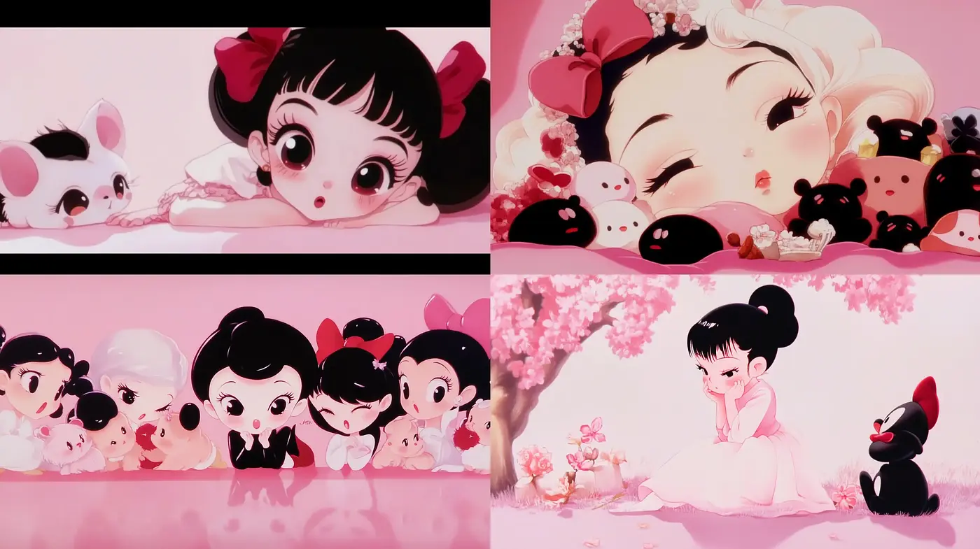 Whimsical Dreamscape of Rosy Hues and Retro Anime Charm - Midjourney sref style