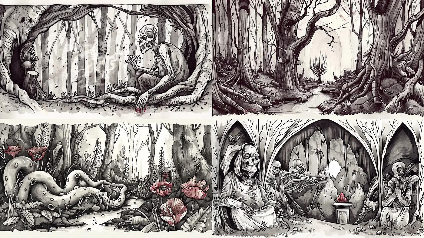 Whimsical Sepia-Toned Forest Dreamscape - Midjourney sref style
