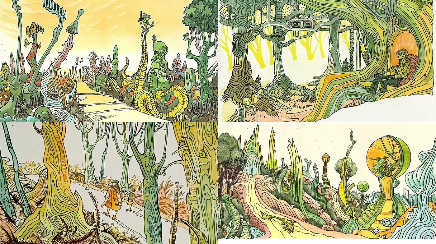 Psychedelic Botanical Dreamscape Panorama - Midjourney sref style