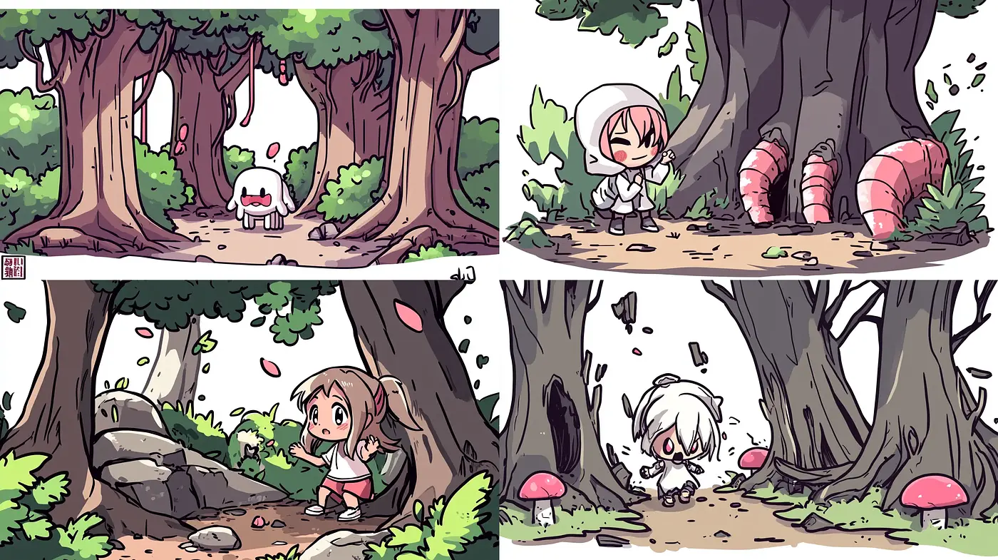 Enchanted Forest Whimsy: A Meld of Anime Influences and Pastel Storybook Charm - Midjourney sref style