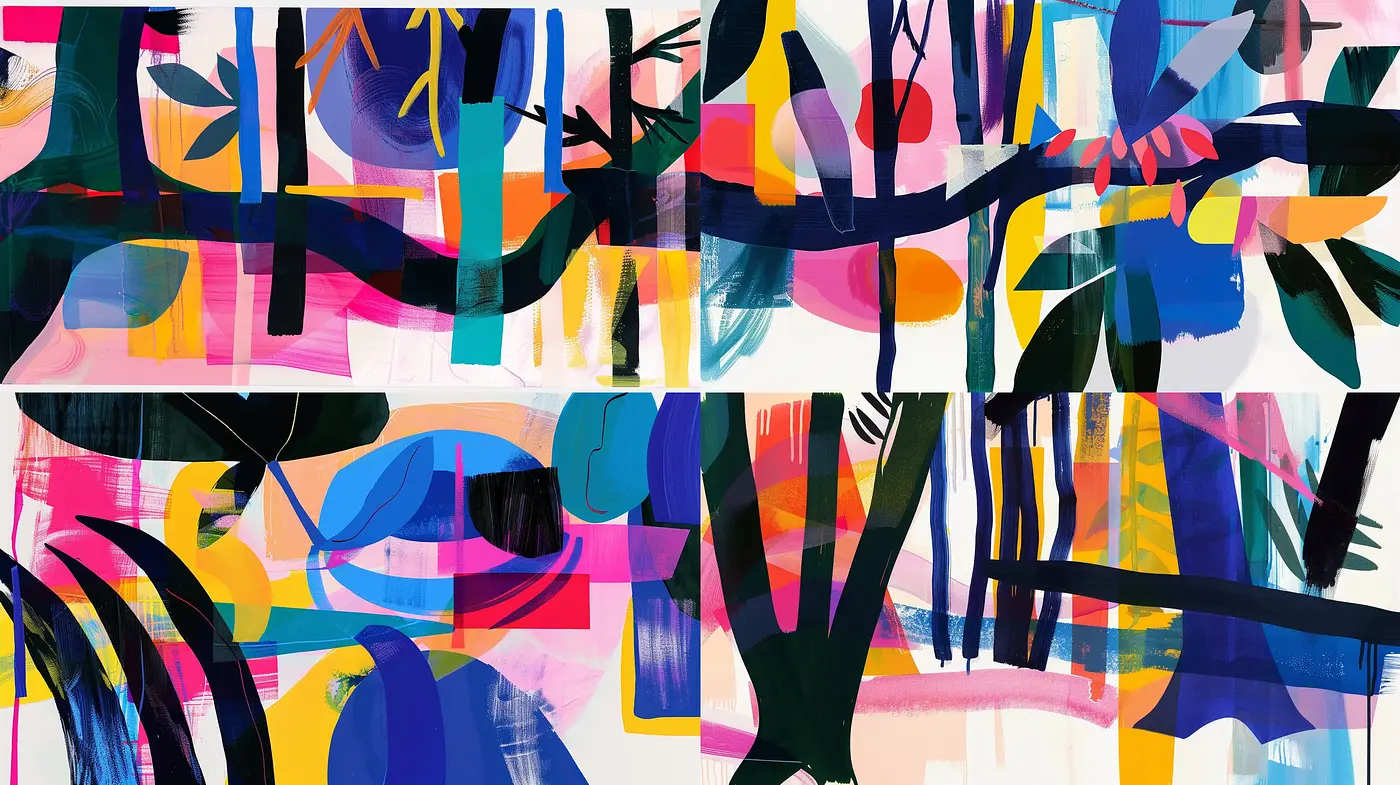 Abstract Expressionist Fusion with Bold Brush Strokes and Vivid Hues - Midjourney sref style