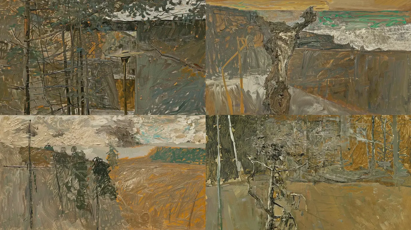 Abstract Textural Montage with Earthy and Metallic Tones - Midjourney sref style