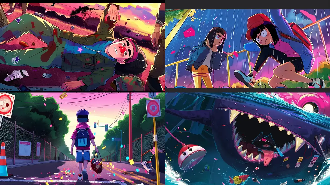 Vibrant Anime-Inspired Adventure Tableau - Midjourney sref style
