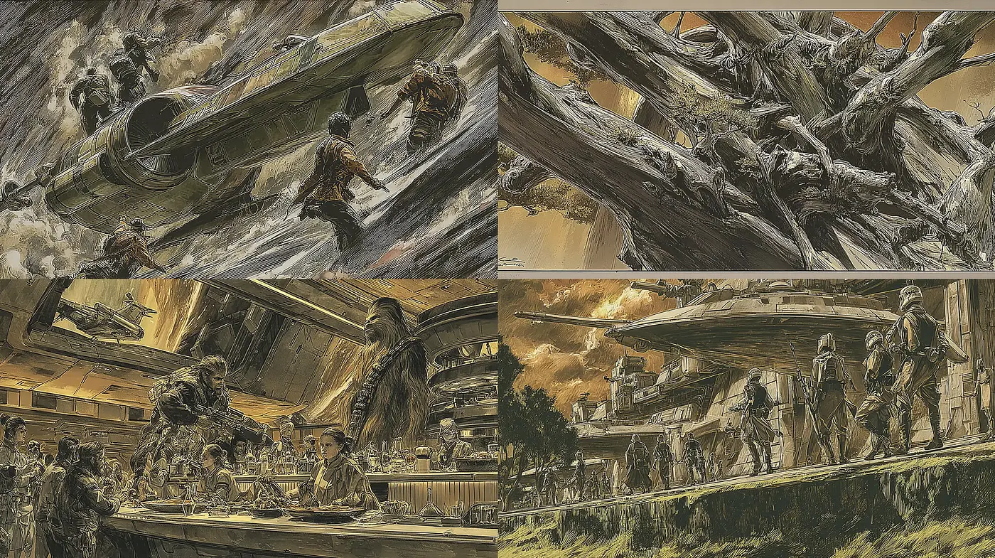 Futuristic and Gritty Sci-Fi Illustration with a Vintage Touch - Midjourney sref style