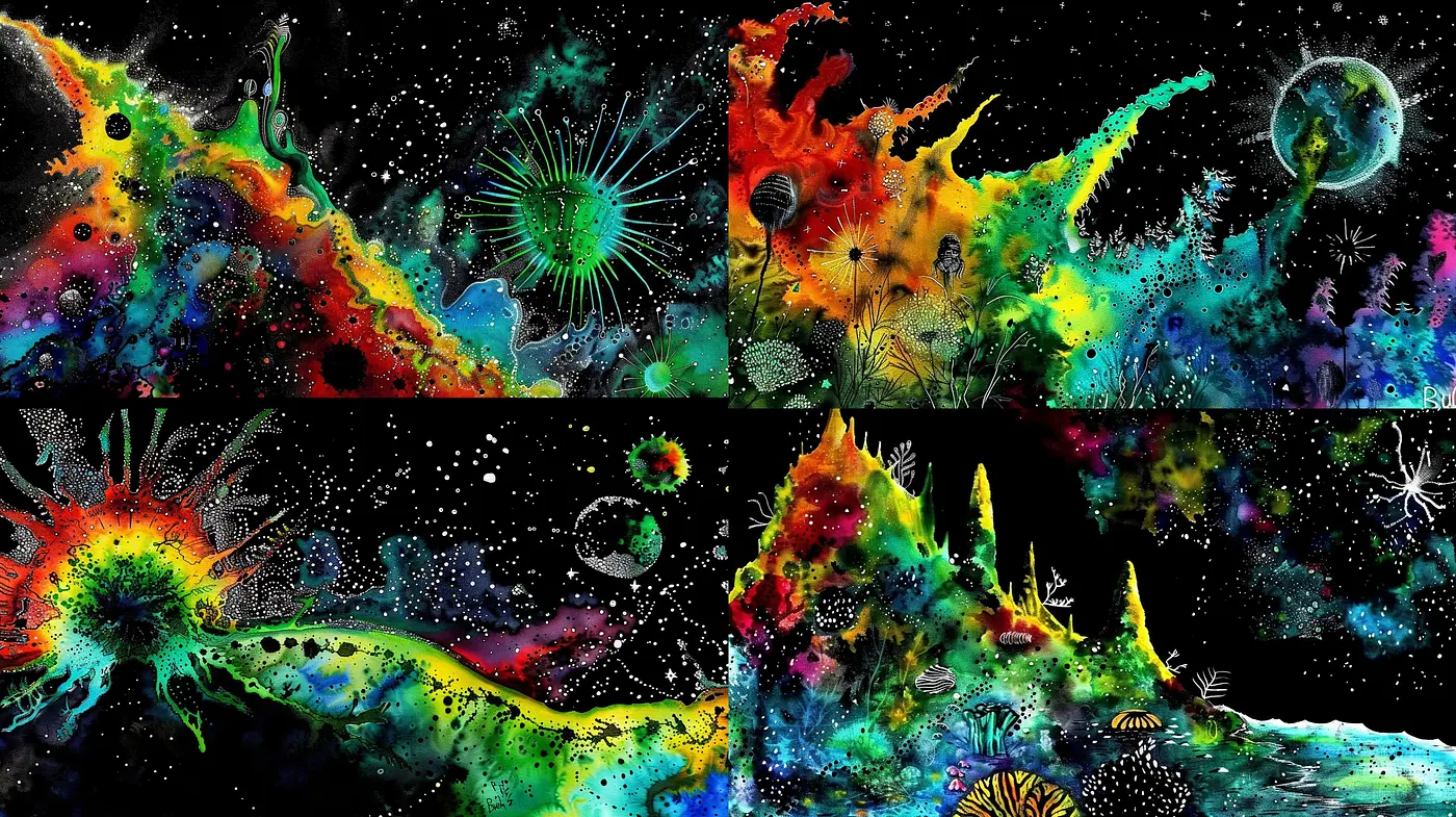 Kaleidoscopic Dreamscape: A Vibrant Fusion of Color and Abstract Expressionism - Midjourney sref style