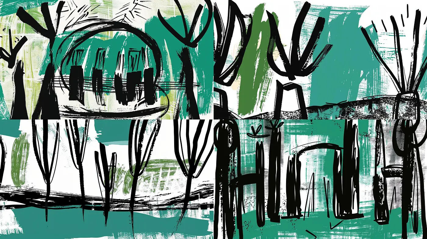 Abstract Expressionist Brushwork with a Monochrome Teal Essence - Midjourney sref style