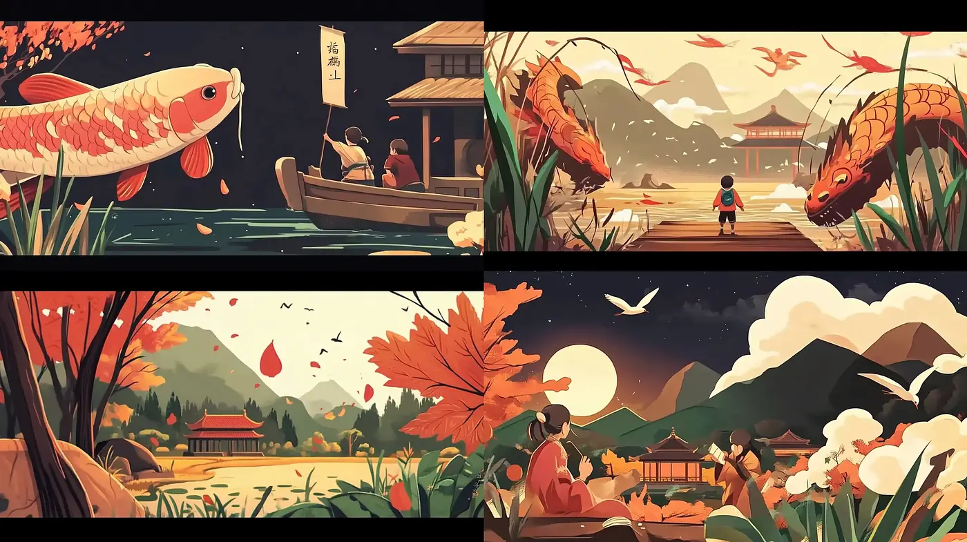 Warm-toned Serenity: A Tranquil Blend of Eastern Illustrative Traditions and Storybook Aesthetics - Midjourney sref style