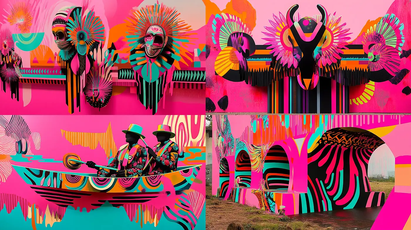 Psychedelic Pop Art Fusion with Vibrant Afrofuturist Undertones - Midjourney sref style