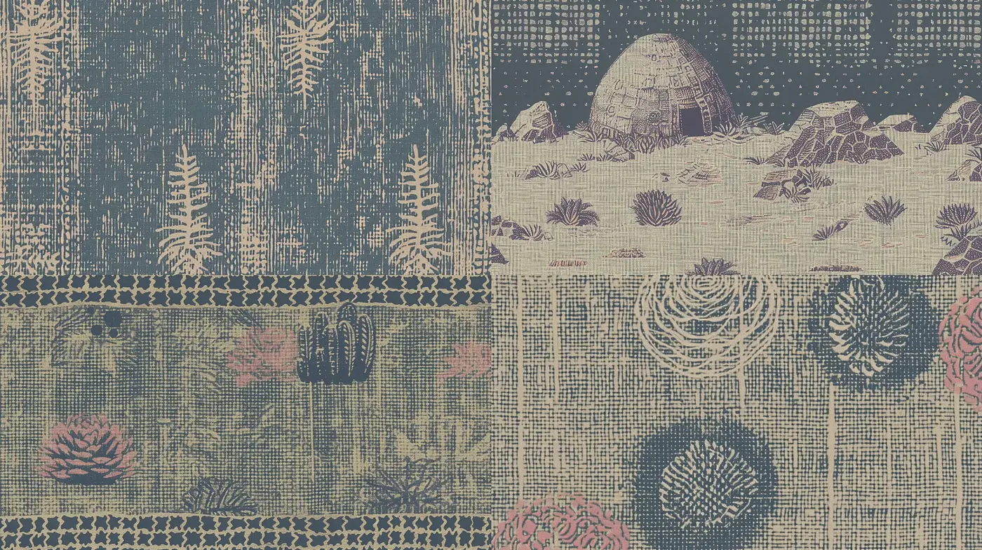 Textured Retro-Futuristic Fabric Montage - Midjourney sref style