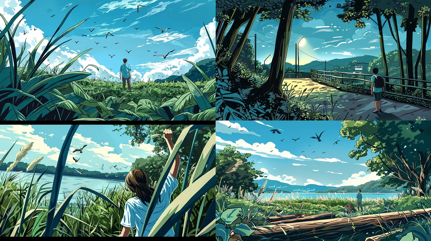 Serene Nature in Stylized Comic-Inspired Vistas - Midjourney sref style