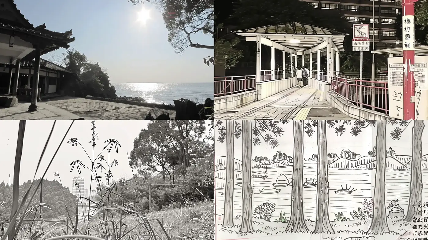 Monochromatic Serenity in Natural and Architectural Settings - Midjourney sref style