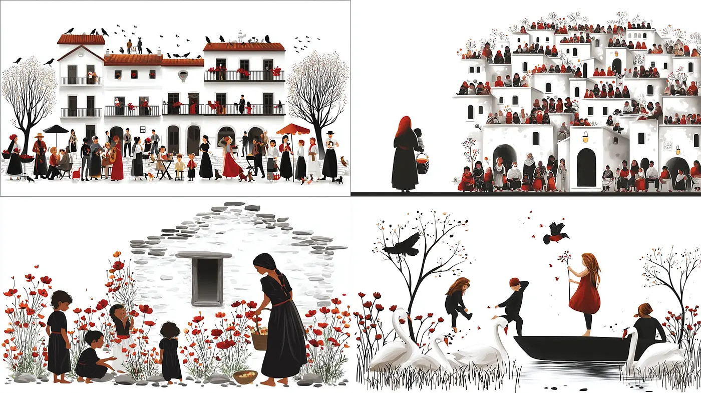 Whimsical and Narrative Illustrations with a Playful Tone - Midjourney sref style