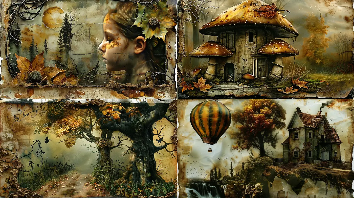 Autumn Enchantment: A Synthesis of Dreamlike Whimsy and Rustic Nostalgia - Midjourney sref style