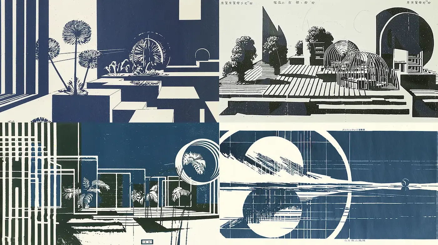 Futuristic Minimalist Landscapes with Geometric Precision and a Monochromatic Aesthetic - Midjourney sref style