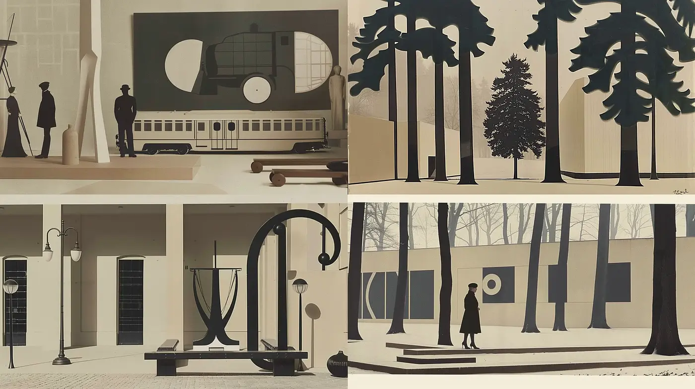 Monochromatic Serenity: A Study of Shadows and Silhouettes in Static Harmony - Midjourney sref style