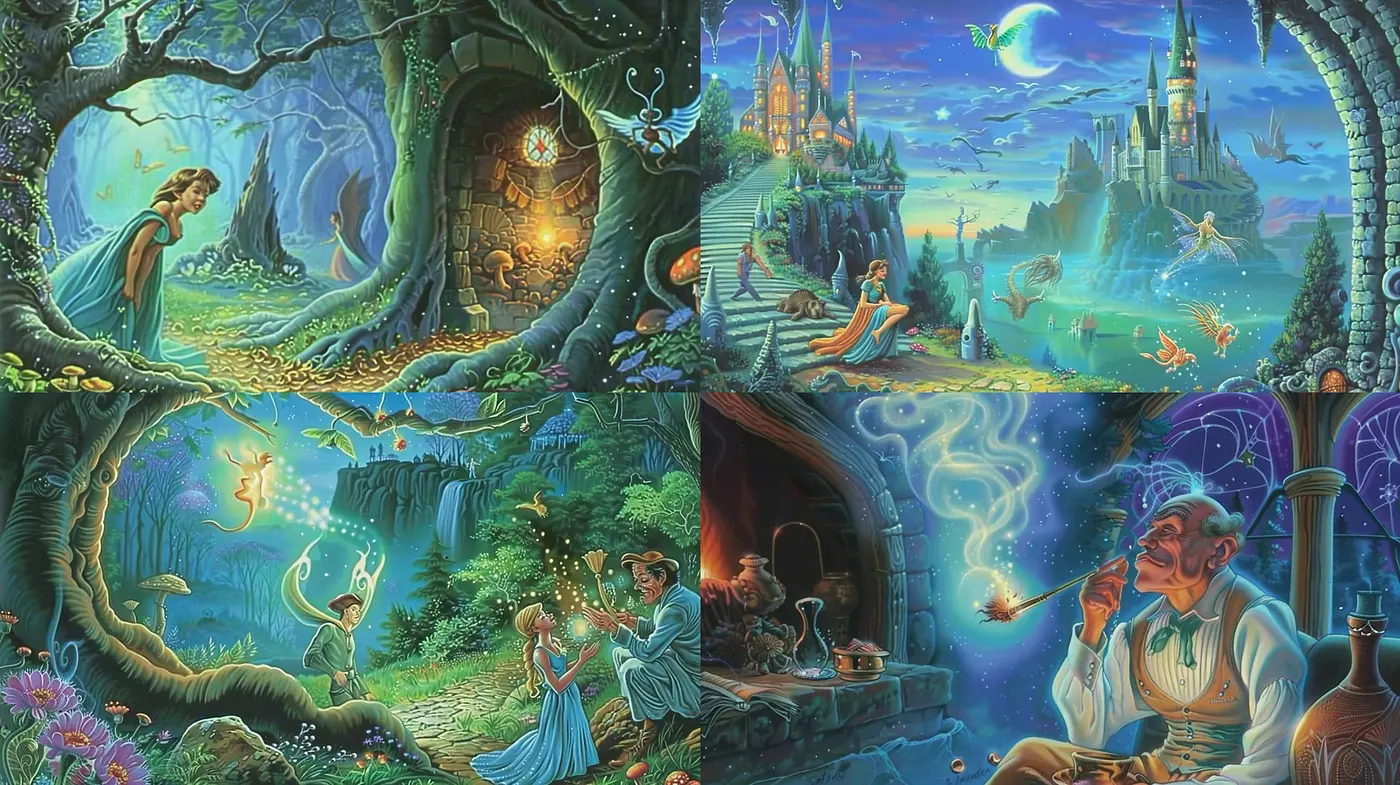 Enchanted Twilight: A Tapestry of Luminous Fantasy Artistry - Midjourney sref style