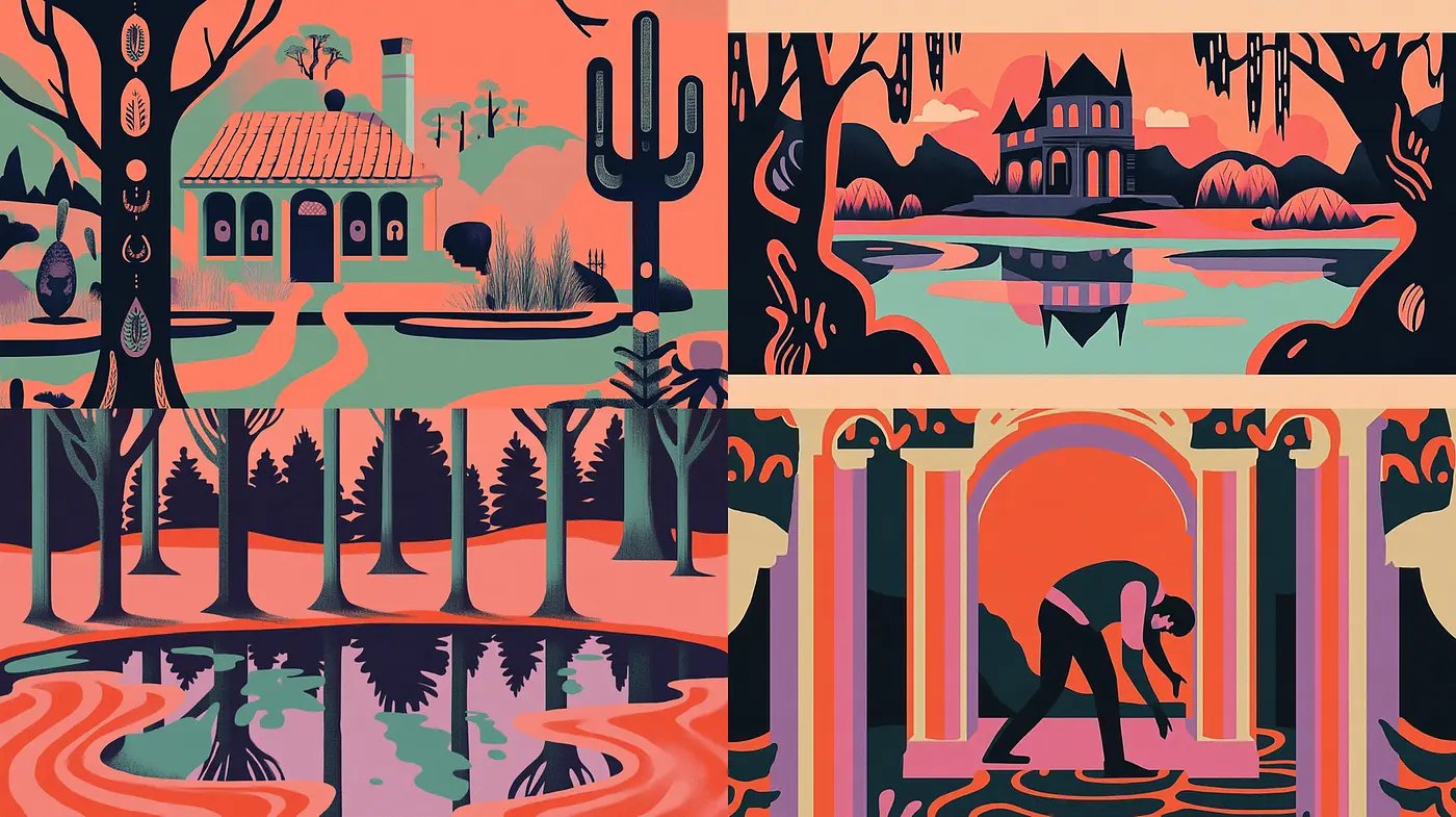 Vibrant and whimsical illustrations inspired by nature and mystical environments - Midjourney sref style