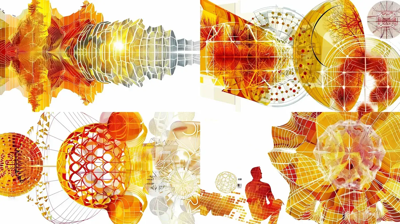 Dynamic and Abstract Imagery with Geometric Elements and Warm Tones - Midjourney sref style