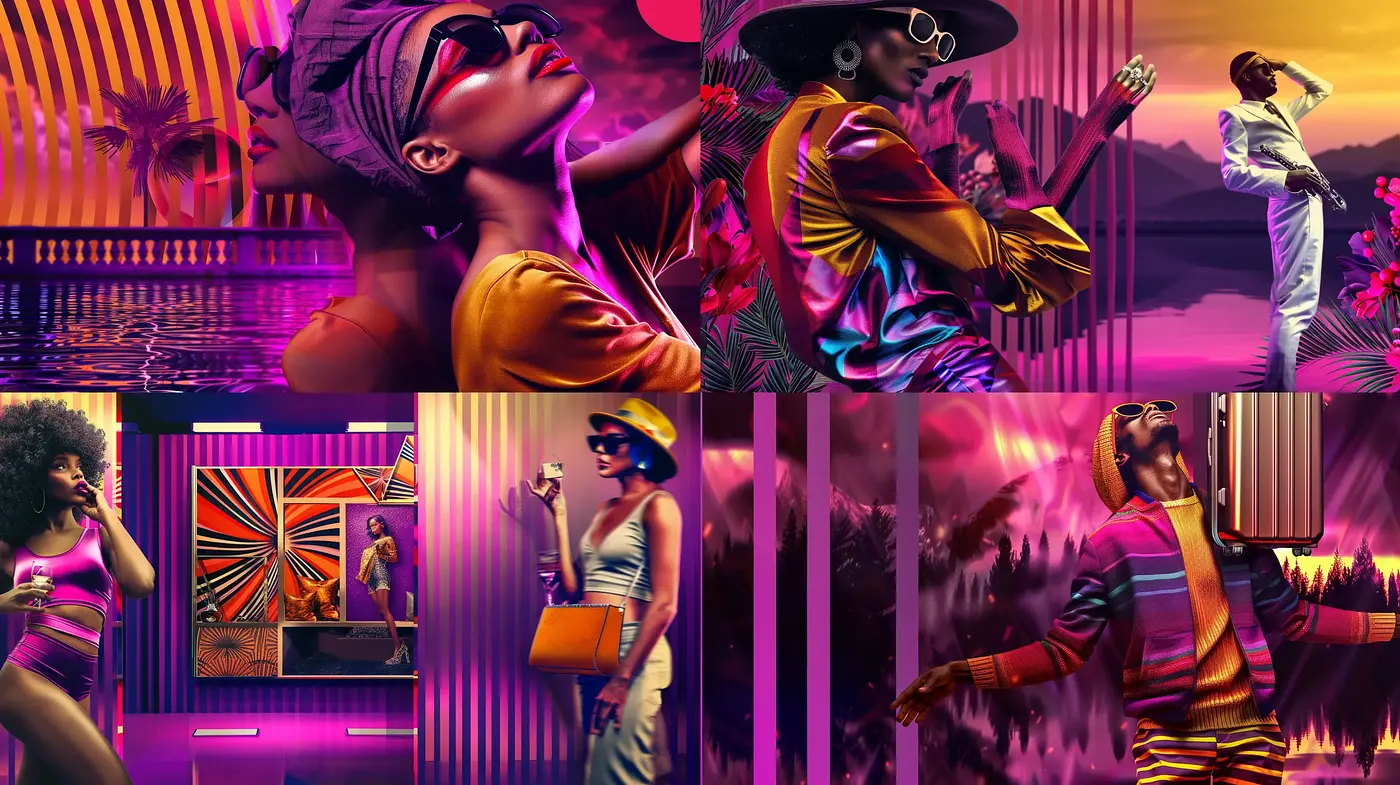 Neon-drenched Retrofuturistic Synthwave - Midjourney sref style
