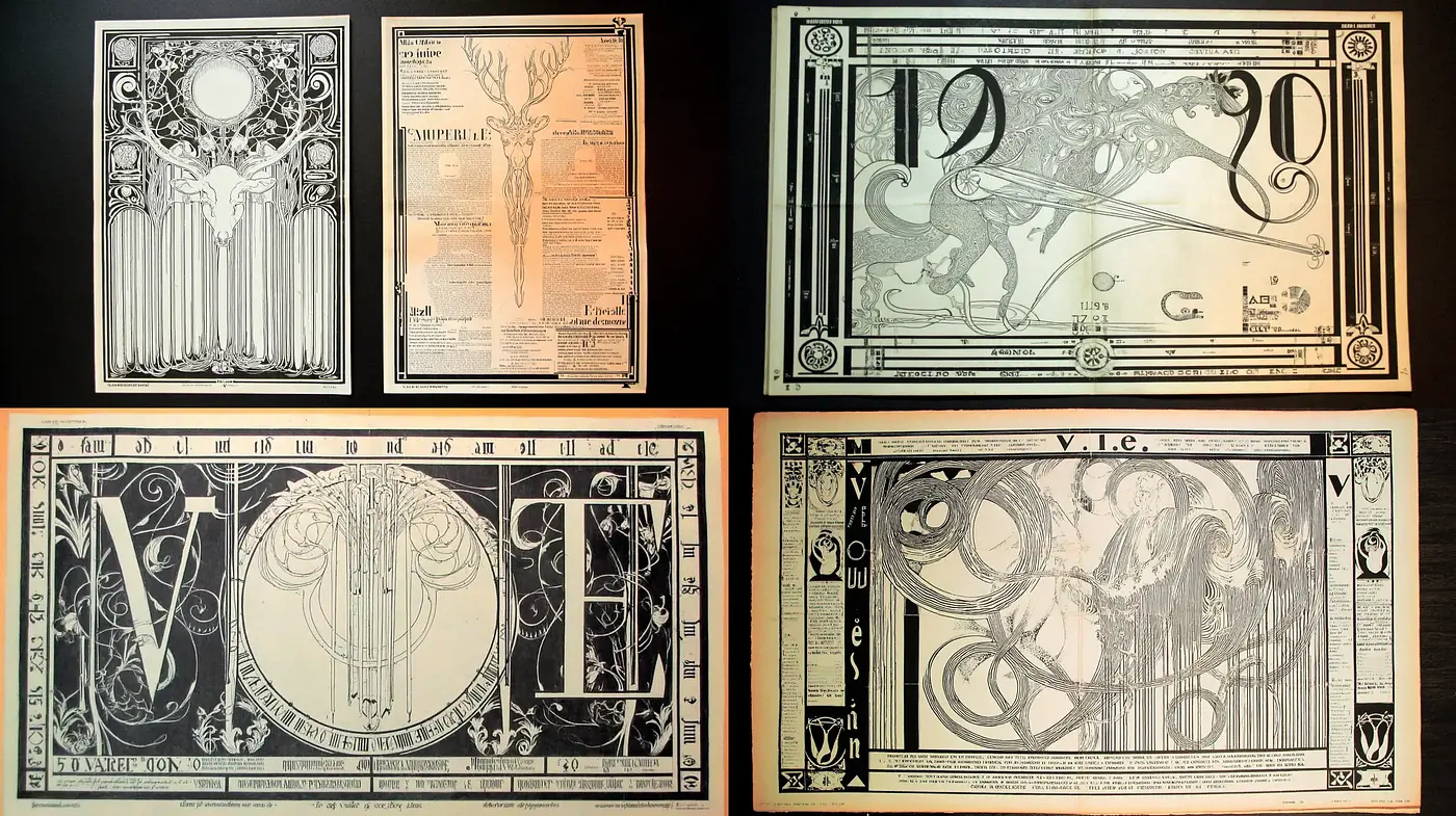 Elegantly intricate art nouveau designs with a vintage aesthetic - Midjourney sref style