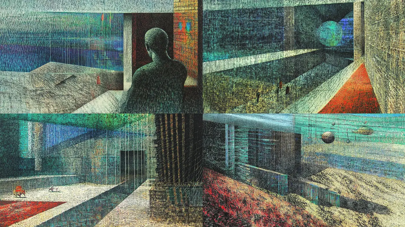 Textured Synthesis of Digital Cubism with Ambient Overtones - Midjourney sref style