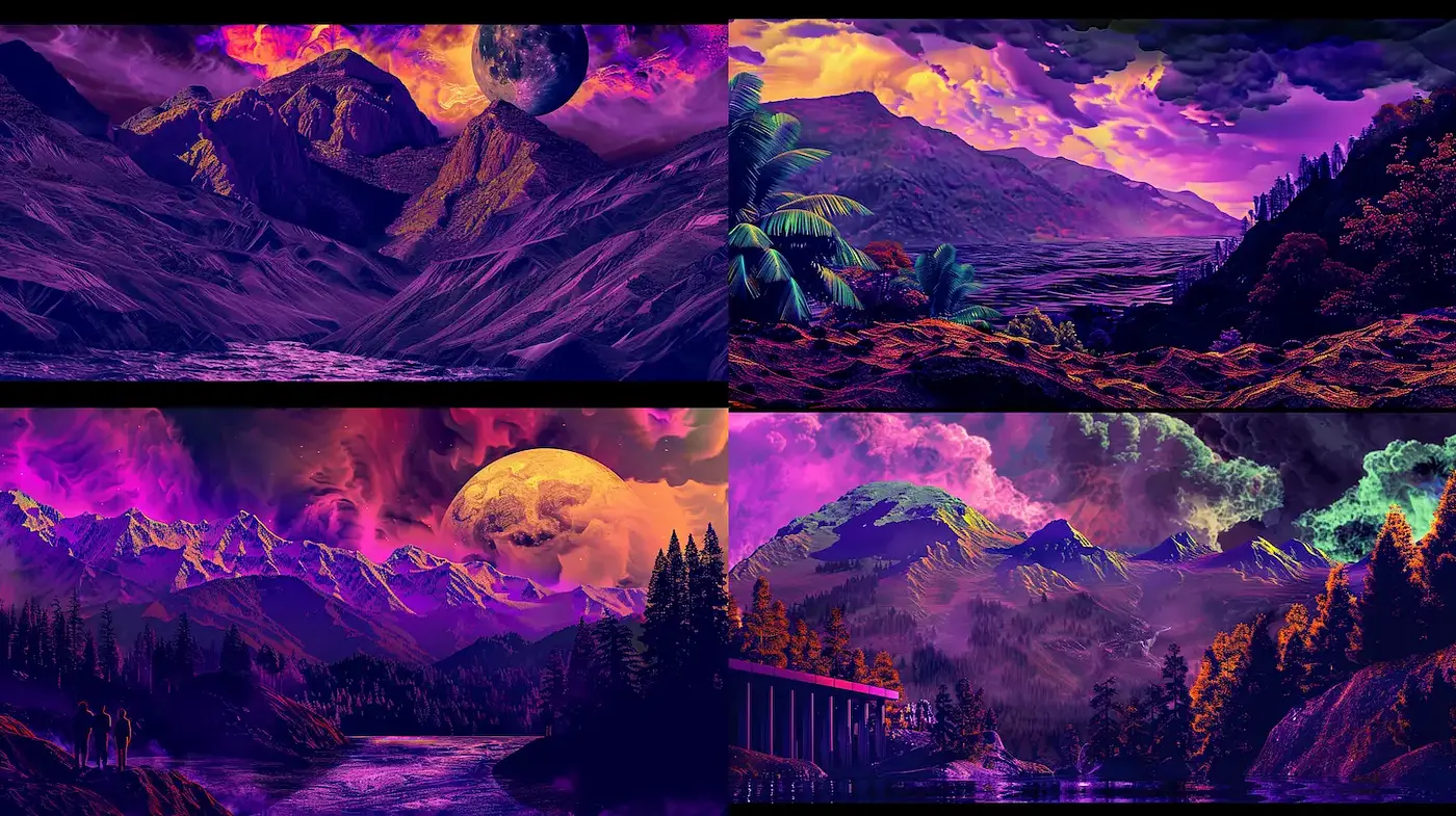 Surreal and Vivid Cosmic Landscapes with a Dreamy Atmosphere - Midjourney sref style
