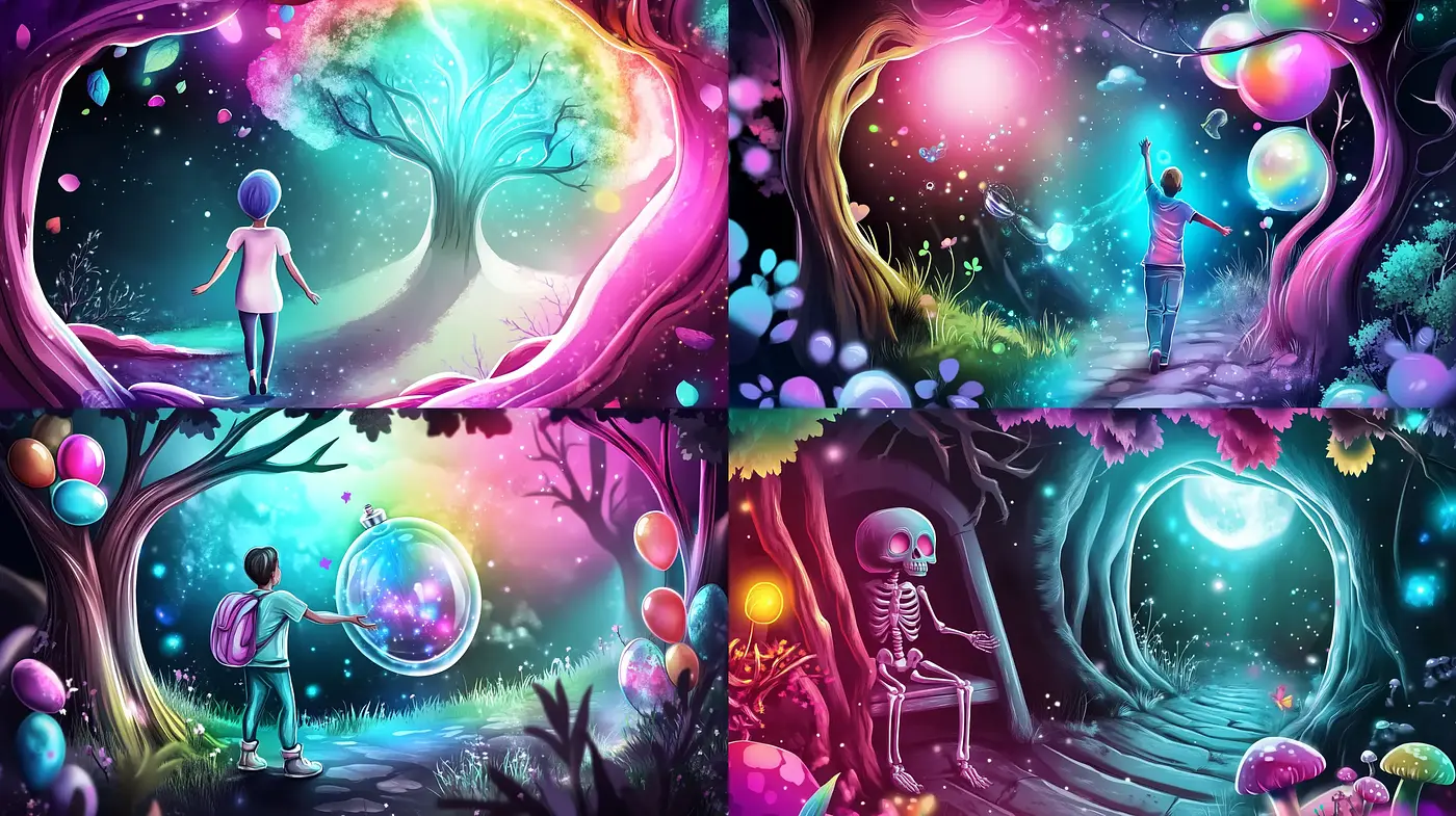 Enchanted Luminosity: A Symphony of Neon and Fantasy in Digital Art - Midjourney sref style