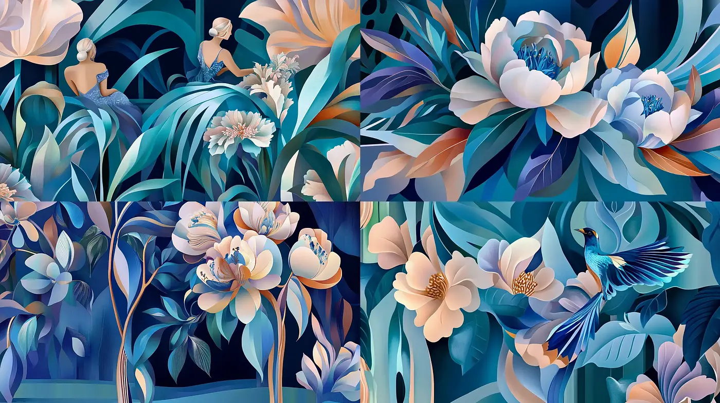 Ethereal Botanical Dreamscape in Lush Tones - Midjourney sref style