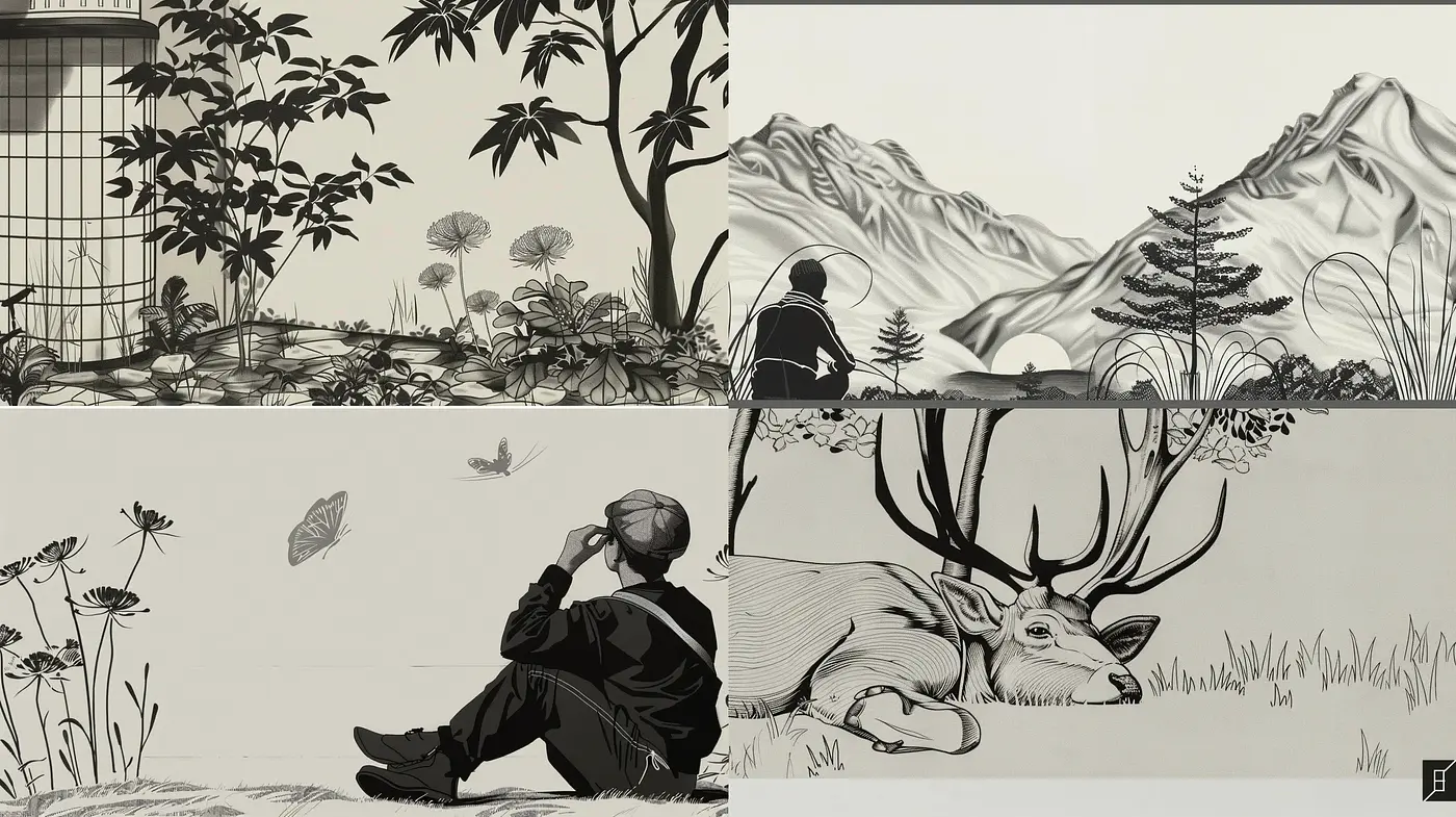 Monochromatic Nature-Inspired Serenity Scenes - Midjourney sref style