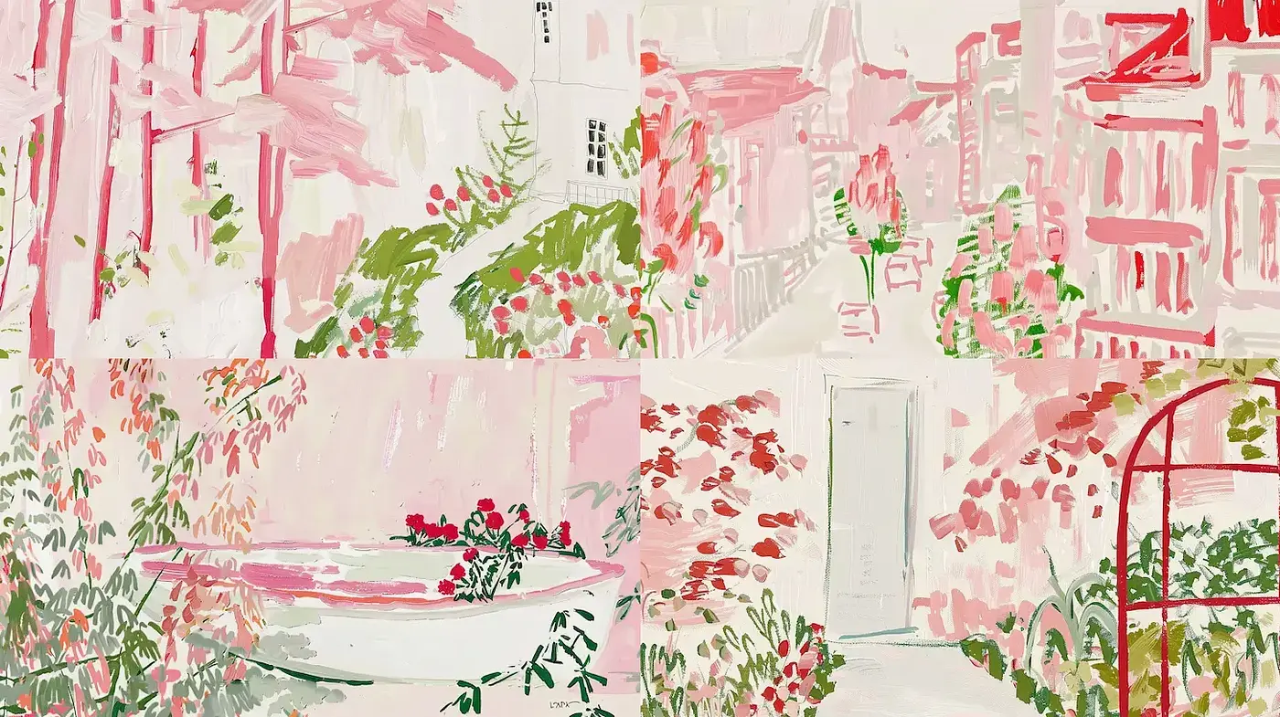 A harmonious blend of pastel hues and organic forms evoking tranquil landscapes - Midjourney sref style