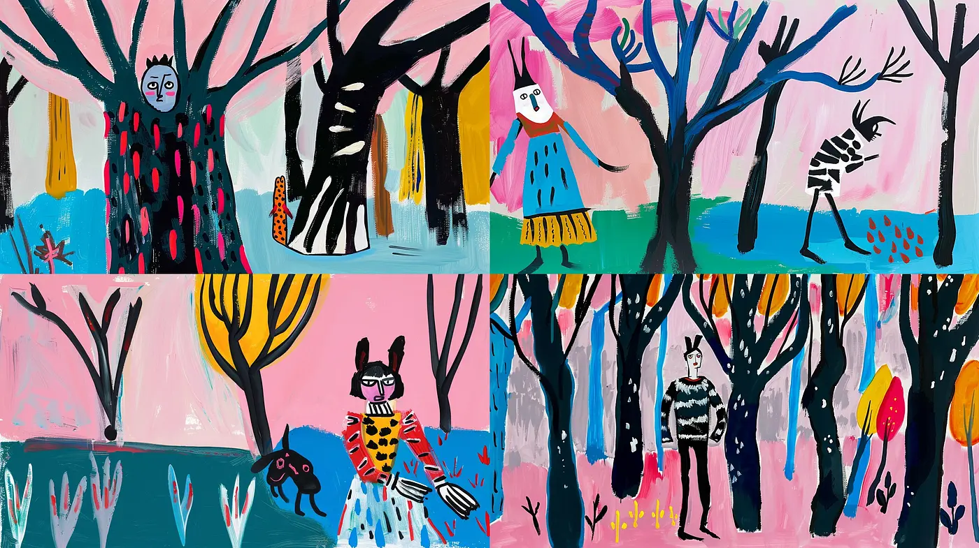 Whimsical Arbor Illustrations with a Bold Colorful Palette and Expressive Brushwork - Midjourney sref style