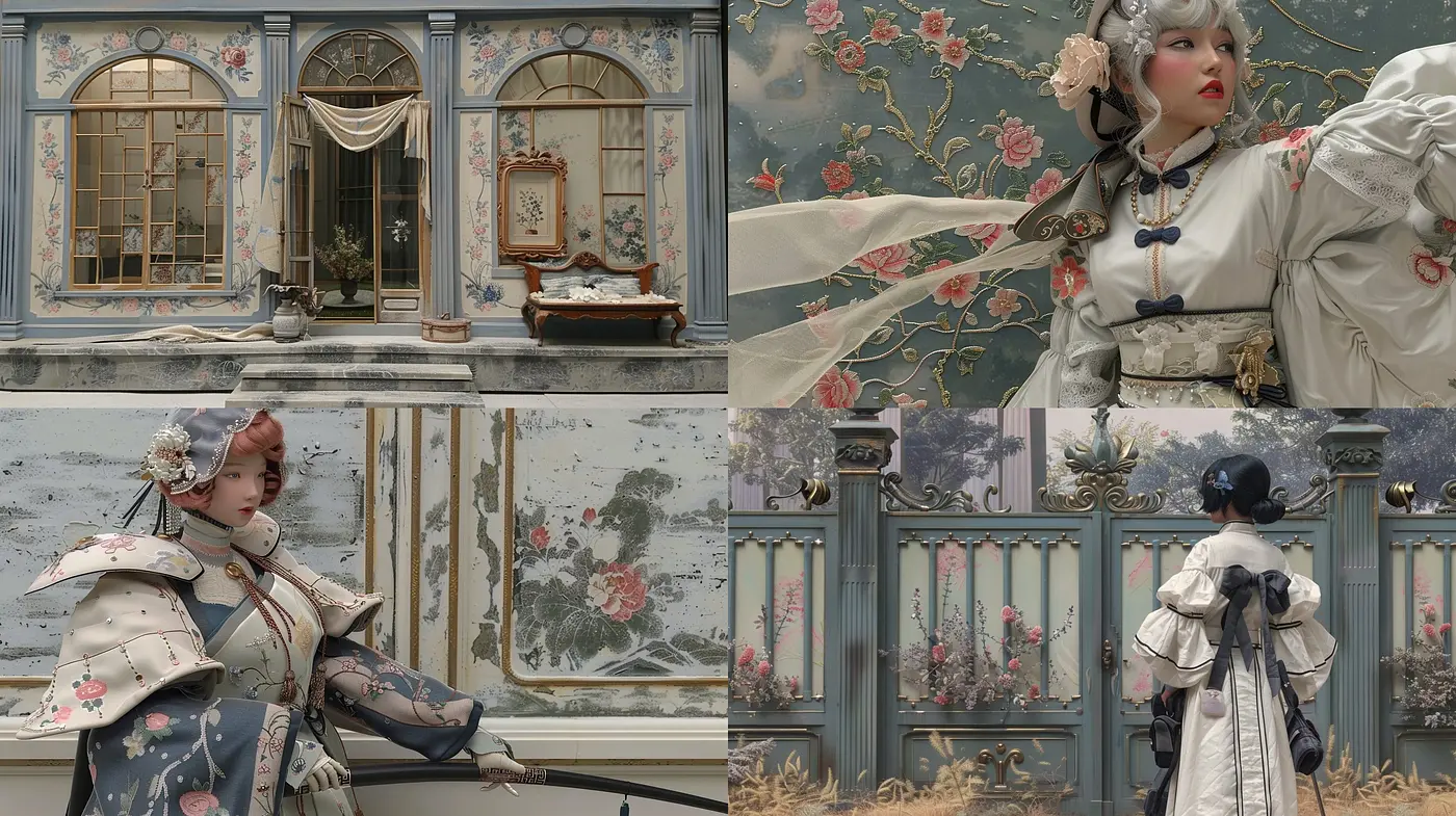 Ethereal Elegance in Faded Florals: A Consistent Style Melding Grace and Vintage Charm Across Varied Visual Narratives - Midjourney sref style