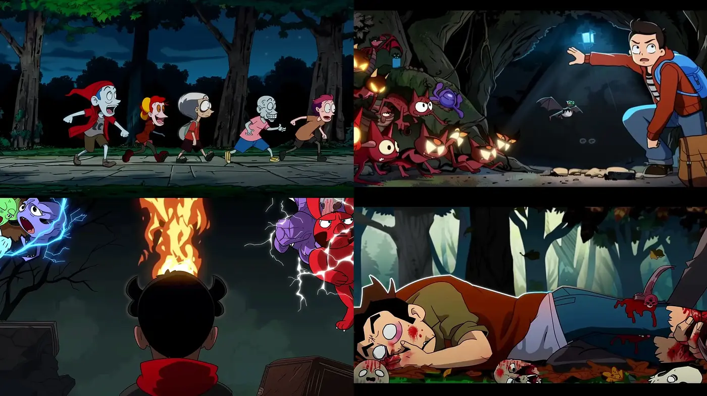 Enigmatic Nighttime Adventure in Expressive Animated Style - Midjourney sref style