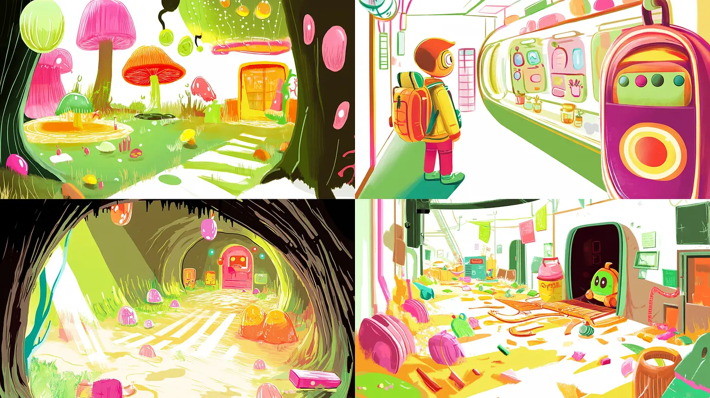 Vibrant and Whimsical Retro-Futuristic Landscapes - Midjourney sref style
