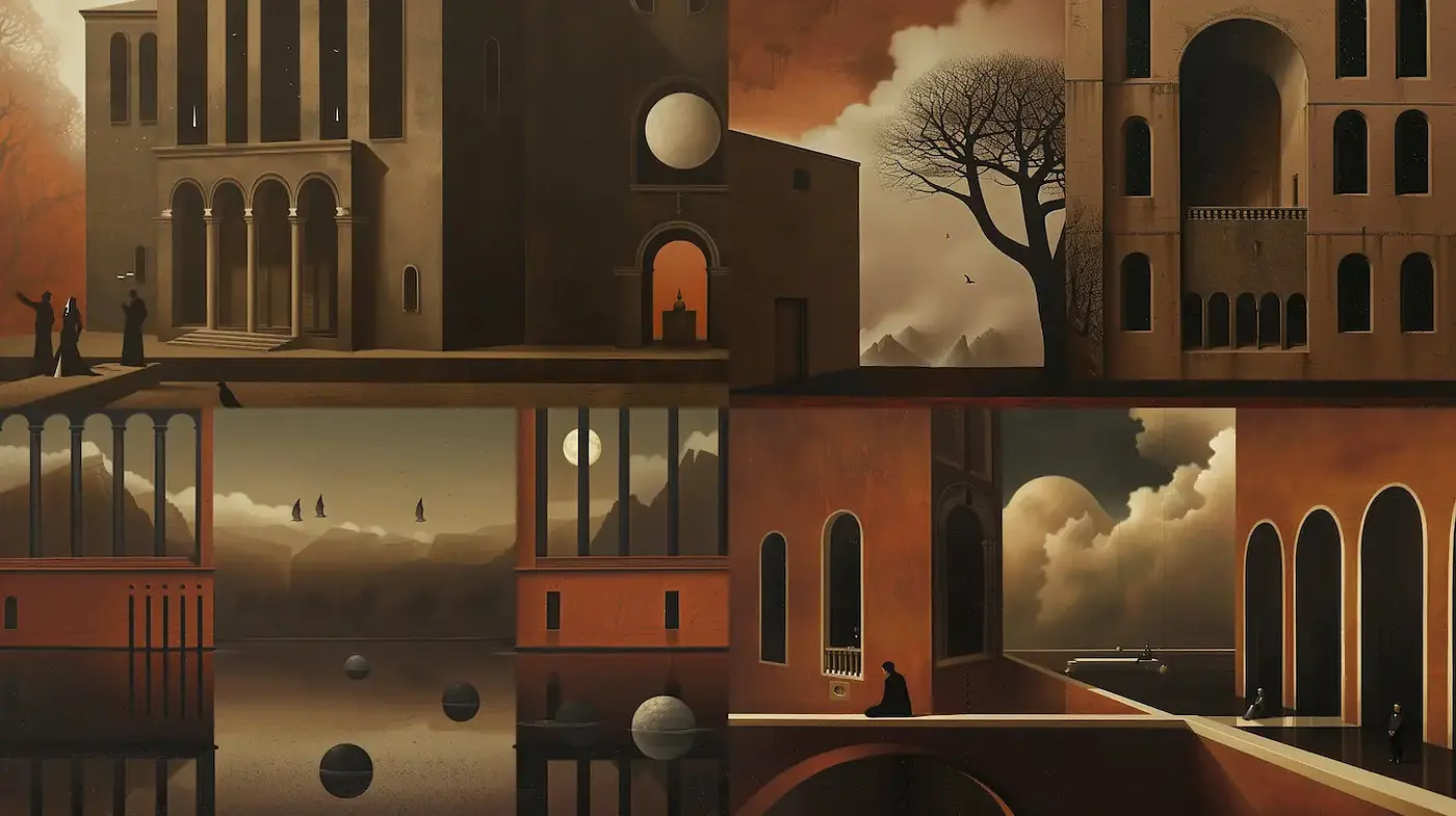 Surreal Architectural Dreams with a Haunting Atmosphere - Midjourney sref style