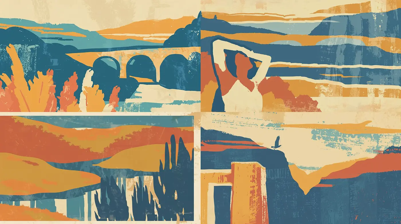 Retro Abstract Panoramas with a Mid-Century Modern Flair - Midjourney sref style
